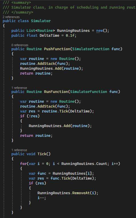 Simulator routine ticking implementation