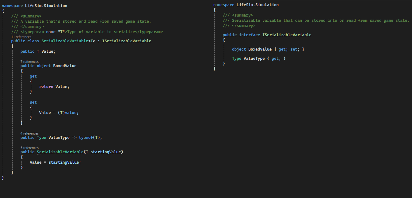 The basic implementation of serializable variables